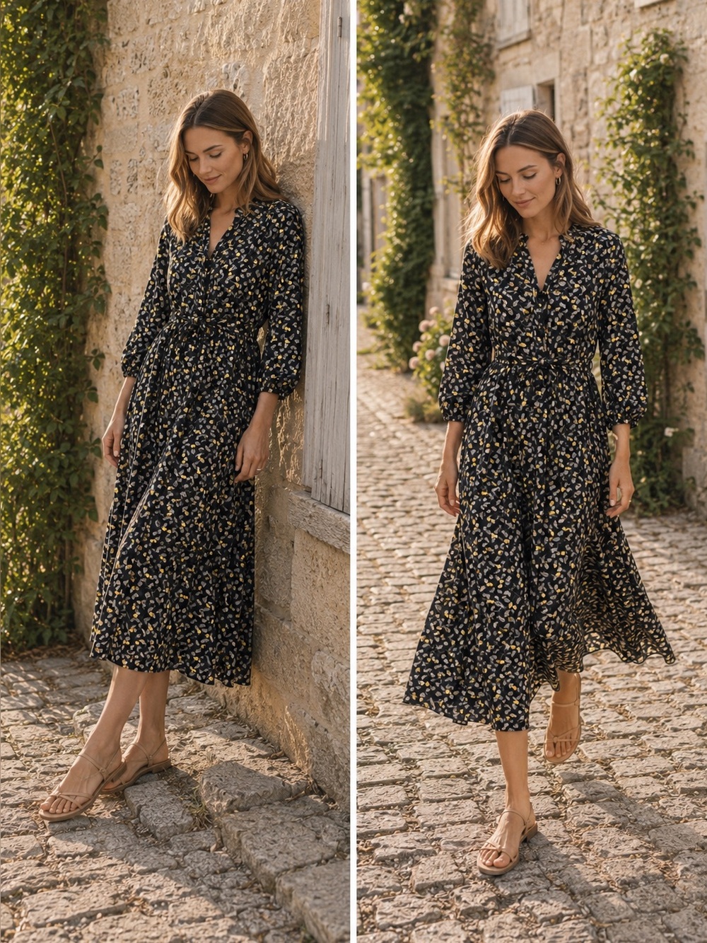 NWT DÔEN Ivana metallic Leaf Printed Boho midi dress Sz XS & XXS